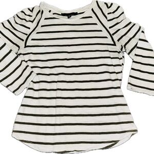 White House Black Market Dark Grey/Taupe & White Striped Boat Neck 3/4 Sleeve